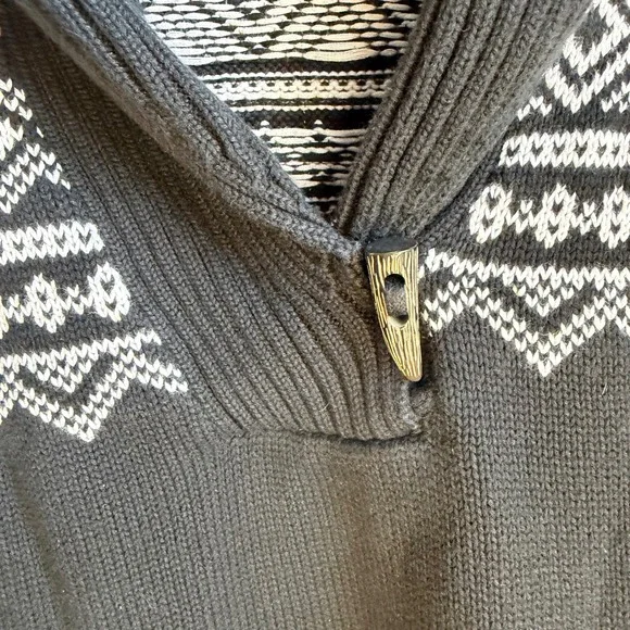 Lauren Ralph Lauren Sweater Women 2X Black White Fair Isle Toggle Shawl Collar - Picture 3 of 7